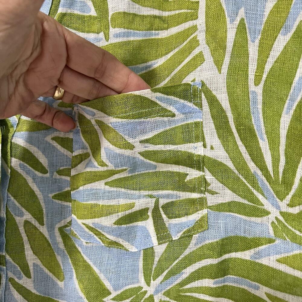 Sigrid Olsen 100% Linen Top Large Tropical Boxy Button Up Green Beach Resort - Picture 3 of 11